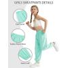 imageQBK 3T14Years Girls Summer Lightweight Baggy Joggers with PocketsWide Leg Sweatpants Cinched Bottom Hip Hop Dance PantsLight Green