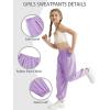 imageQBK 3T14Years Girls Summer Lightweight Baggy Joggers with PocketsWide Leg Sweatpants Cinched Bottom Hip Hop Dance PantsLight Purple