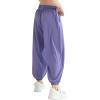 imageQBK 3T14Years Girls Summer Lightweight Baggy Joggers with PocketsWide Leg Sweatpants Cinched Bottom Hip Hop Dance PantsPurple