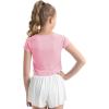 imageQBK 6Years to Youth Girls Crop Top Tee Shirts Short Sleeve Square Neck Cotton Basic Summer Tops Fitted T Shirt for GirlsLight Pink