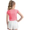 imageQBK 6Years to Youth Girls Crop Top Tee Shirts Short Sleeve Square Neck Cotton Basic Summer Tops Fitted T Shirt for GirlsPink