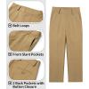imageQBK Boys Flat Front Dress Pants Uniform Pants Adjustable Waistband for Toddler to Youth with PocketsKhaki