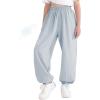 imageQBK 3T14Years Girls Summer Lightweight Baggy Joggers with PocketsWide Leg Sweatpants Cinched Bottom Hip Hop Dance PantsLight Blue