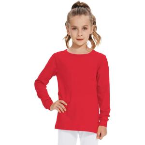 image3T 4T 5T to 12 Years Girls Long Sleeve Shirts Kids Cotton TShirt Toddler Basic Crew Neck TopRed