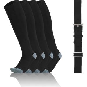 imageQBK 216Y Toddler Baseball Socks And Belt Youth Softball Tee Ball Combo Set for Boy Girl 2 Pairs of Socks ampamp 1 BeltBbaseball Socksblack