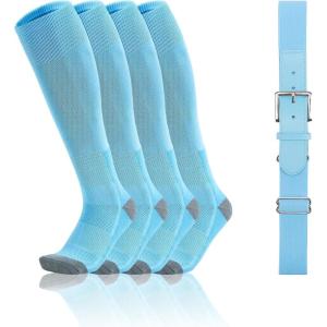 imageQBK 216Y Toddler Baseball Socks And Belt Youth Softball Tee Ball Combo Set for Boy Girl 2 Pairs of Socks ampamp 1 BeltDsoftbal Socksblue