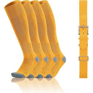 imageQBK 216Y Toddler Baseball Socks And Belt Youth Softball Tee Ball Combo Set for Boy Girl 2 Pairs of Socks ampamp 1 BeltEsoftbal Socksyellow