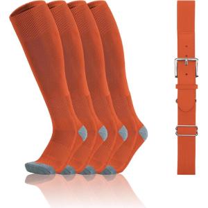 imageQBK 216Y Toddler Baseball Socks And Belt Youth Softball Tee Ball Combo Set for Boy Girl 2 Pairs of Socks ampamp 1 BeltGbaseball Socksorange