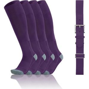 imageQBK 216Y Toddler Baseball Socks And Belt Youth Softball Tee Ball Combo Set for Boy Girl 2 Pairs of Socks ampamp 1 BeltHbaseball Sockspurple
