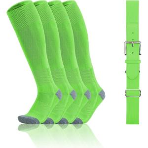 imageQBK 216Y Toddler Baseball Socks And Belt Youth Softball Tee Ball Combo Set for Boy Girl 2 Pairs of Socks ampamp 1 BeltKsoftbal Socksneon Green