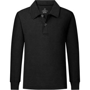 imageQBK 2T to Youth Boys Long Sleeve School Uniform Pique Polo Toddler Kids Neon Collared Golf ShirtBlack