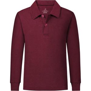 imageQBK 2T to Youth Boys Long Sleeve School Uniform Pique Polo Toddler Kids Neon Collared Golf ShirtBurgundy
