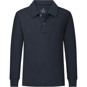 imageQBK 2T to Youth Boys Long Sleeve School Uniform Pique Polo Toddler Kids Neon Collared Golf ShirtDark Navy