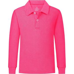 imageQBK 2T to Youth Boys Long Sleeve School Uniform Pique Polo Toddler Kids Neon Collared Golf ShirtHot Pink