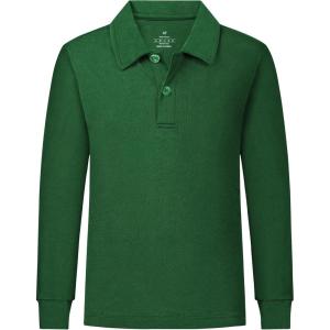 imageQBK 2T to Youth Boys Long Sleeve School Uniform Pique Polo Toddler Kids Neon Collared Golf ShirtKelly Green