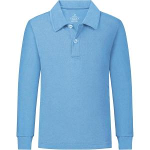 imageQBK 2T to Youth Boys Long Sleeve School Uniform Pique Polo Toddler Kids Neon Collared Golf ShirtLight Blue