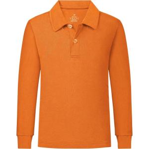 imageQBK 2T to Youth Boys Long Sleeve School Uniform Pique Polo Toddler Kids Neon Collared Golf ShirtOrange