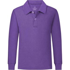 imageQBK 2T to Youth Boys Long Sleeve School Uniform Pique Polo Toddler Kids Neon Collared Golf ShirtPurple
