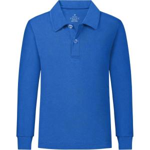 imageQBK 2T to Youth Boys Long Sleeve School Uniform Pique Polo Toddler Kids Neon Collared Golf ShirtRoyal Blue