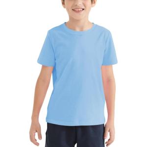 imageQBK 2T12Y Boys T Shirts Short Sleeve Tees 100 Cotton Crewneck Soft Basic Summer Top Solid Toddler Kids Tee ShirtCeil Blue