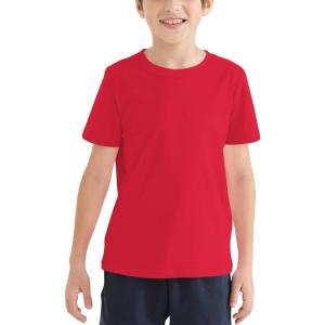 imageQBK 2T12Y Boys T Shirts Short Sleeve Tees 100 Cotton Crewneck Soft Basic Summer Top Solid Toddler Kids Tee ShirtRed