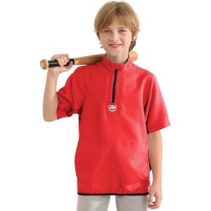 imageQBK 2T17Y Toddler Baseball Cage Jacket Kids Batting Pullover Youth Windbreaker for boys and girlsRed