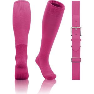 imageQBK 2T3T4T5T Toddler Baseball Socks And Belt Youth Softball Tee Ball Combo Set for Boy Girl 1 Pairs of Socks ampamp 1 BeltHot Pink