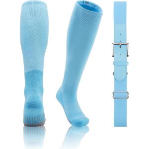 imageQBK 2T3T4T5T Toddler Baseball Socks And Belt Youth Softball Tee Ball Combo Set for Boy Girl 1 Pairs of Socks ampamp 1 BeltLight Blue