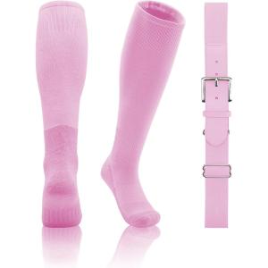 imageQBK 2T3T4T5T Toddler Baseball Socks And Belt Youth Softball Tee Ball Combo Set for Boy Girl 1 Pairs of Socks ampamp 1 BeltLight Pink