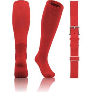 imageQBK 2T3T4T5T Toddler Baseball Socks And Belt Youth Softball Tee Ball Combo Set for Boy Girl 1 Pairs of Socks ampamp 1 BeltRed