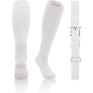 imageQBK 2T3T4T5T Toddler Baseball Socks And Belt Youth Softball Tee Ball Combo Set for Boy Girl 1 Pairs of Socks ampamp 1 BeltWhite