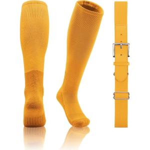 imageQBK 2T3T4T5T Toddler Baseball Socks And Belt Youth Softball Tee Ball Combo Set for Boy Girl 1 Pairs of Socks ampamp 1 BeltYellow