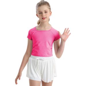 imageQBK 6Years to Youth Girls Crop Top Tee Shirts Short Sleeve Square Neck Cotton Basic Summer Tops Fitted T Shirt for GirlsRose