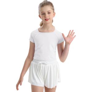 imageQBK 6Years to Youth Girls Crop Top Tee Shirts Short Sleeve Square Neck Cotton Basic Summer Tops Fitted T Shirt for GirlsWhite