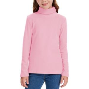 imageQBK Girls Long Sleeve Turtleneck TShirt Kids Basic High Neck Casual Trendy Soft Base Layer Tee Tops4t12YearsPink