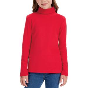 imageQBK Girls Long Sleeve Turtleneck TShirt Kids Basic High Neck Casual Trendy Soft Base Layer Tee Tops4t12YearsRed