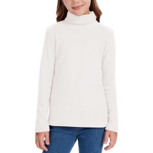 imageQBK Girls Long Sleeve Turtleneck TShirt Kids Basic High Neck Casual Trendy Soft Base Layer Tee Tops4t12YearsWhite