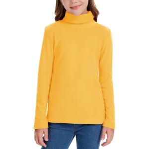 imageQBK Girls Long Sleeve Turtleneck TShirt Kids Basic High Neck Casual Trendy Soft Base Layer Tee Tops4t12YearsYellow