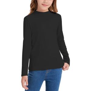 imageQBK Girls Mock Turtleneck Basic Long Sleeve Shirt Casual Tee Tops for Toddler Kids 2t12YearsBlack