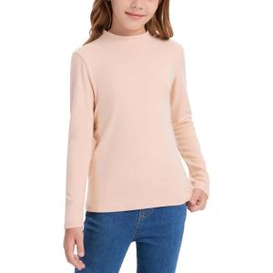 imageQBK Girls Mock Turtleneck Basic Long Sleeve Shirt Casual Tee Tops for Toddler Kids 2t12YearsNude