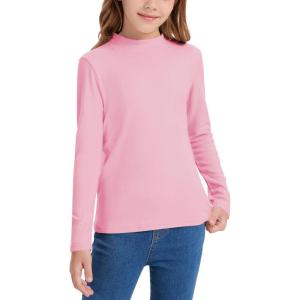 imageQBK Girls Mock Turtleneck Basic Long Sleeve Shirt Casual Tee Tops for Toddler Kids 2t12YearsPink
