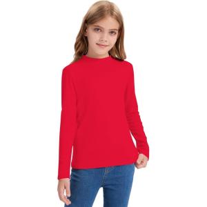 imageQBK Girls Mock Turtleneck Basic Long Sleeve Shirt Casual Tee Tops for Toddler Kids 2t12YearsRed