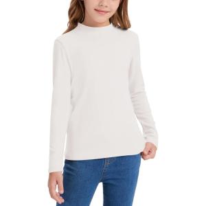 imageQBK Girls Mock Turtleneck Basic Long Sleeve Shirt Casual Tee Tops for Toddler Kids 2t12YearsWhite