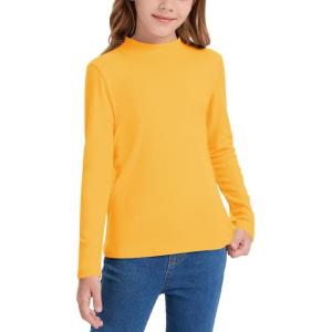imageQBK Girls Mock Turtleneck Basic Long Sleeve Shirt Casual Tee Tops for Toddler Kids 2t12YearsYellow
