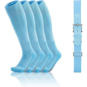 imageQBK Toddler Baseball Socks And Belt Youth Softball Tee Ball Combo Set for Boy Girl 2 Pairs of Socks ampamp 1 BeltBaby Blue