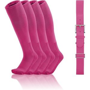 imageQBK Toddler Baseball Socks And Belt Youth Softball Tee Ball Combo Set for Boy Girl 2 Pairs of Socks ampamp 1 BeltHot Pink