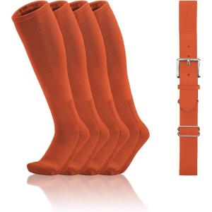 imageQBK Toddler Baseball Socks And Belt Youth Softball Tee Ball Combo Set for Boy Girl 2 Pairs of Socks ampamp 1 BeltOrange