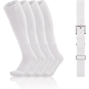 imageQBK Toddler Baseball Socks And Belt Youth Softball Tee Ball Combo Set for Boy Girl 2 Pairs of Socks ampamp 1 BeltWhite