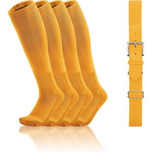 imageQBK Toddler Baseball Socks And Belt Youth Softball Tee Ball Combo Set for Boy Girl 2 Pairs of Socks ampamp 1 BeltYellow