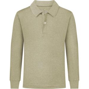 imageQBK Toddler to Youth Boys Performance Golf Polo Kids Athletic Moisture Wicking Long Sleeve Shirts School UniformDesert Khaki